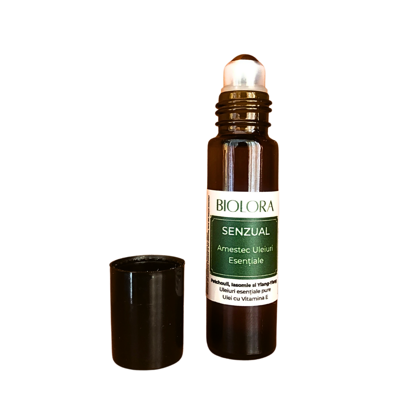 Roll-on uleiuri esentiale Biolora efect Senzual (arome patchouli, iasomie, ylang), 10ml
