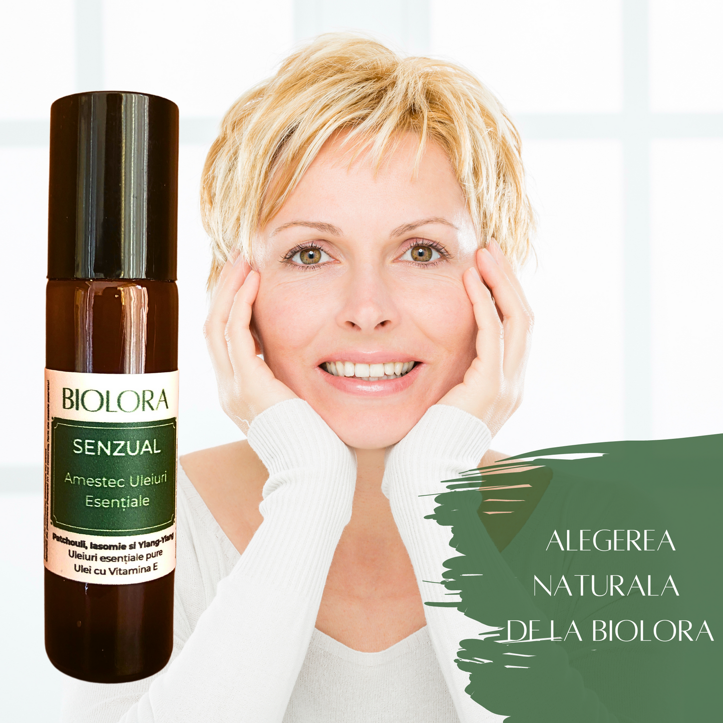 Roll-on uleiuri esentiale Biolora efect Senzual (arome patchouli, iasomie, ylang), 10ml