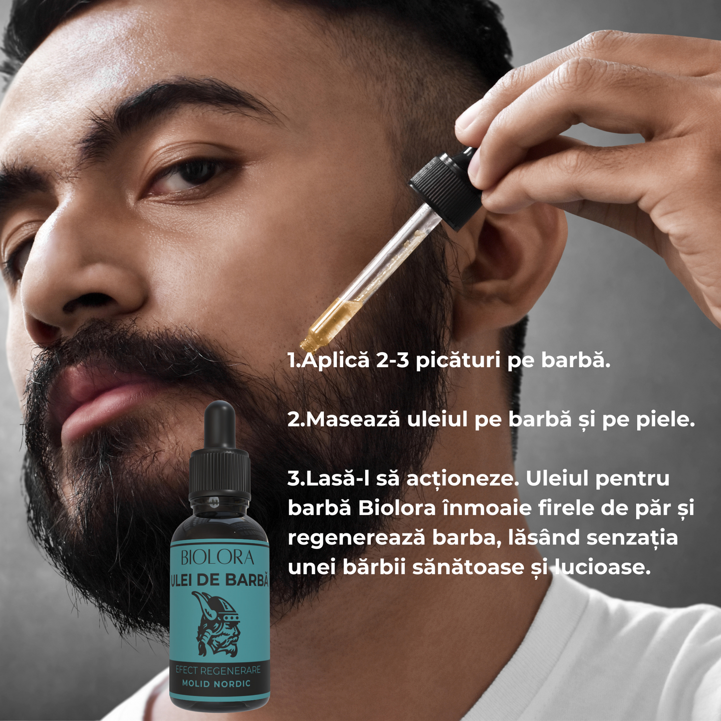 Ulei pentru barba Biolora, aroma Molid Nordic, 30 ml, efect regenerare, cu uleiuri naturale si uleiuri esentiale