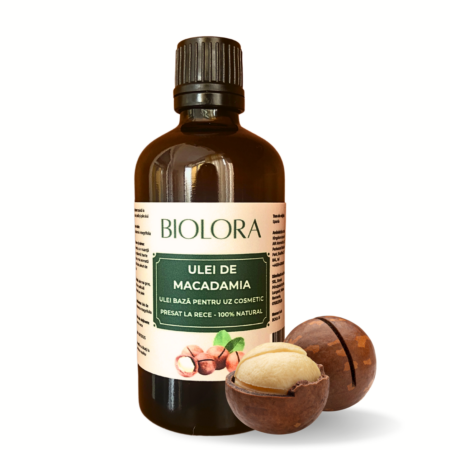 Ulei de Macadamia Biolora, presat la rece, 100% natural, uz cosmetic, pentru ingrijirea pielii si parului, 100 ml