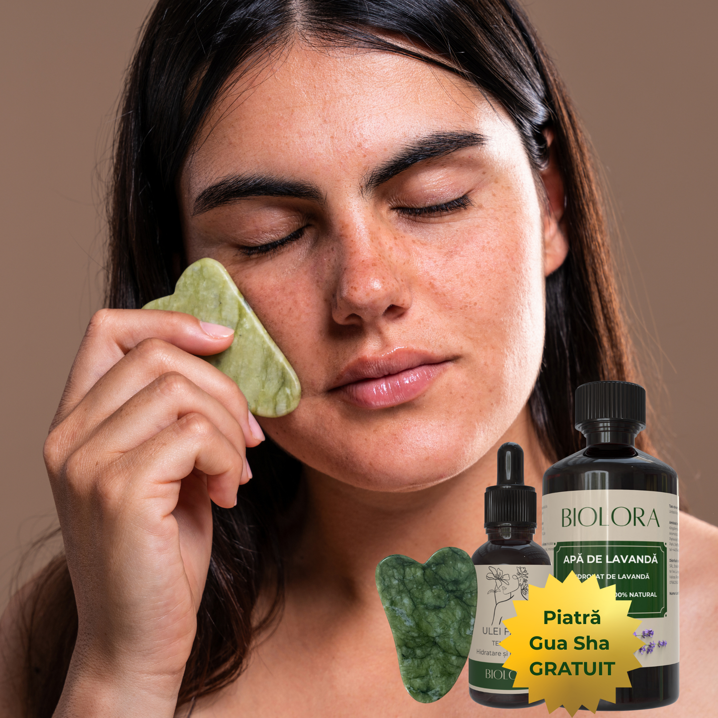 Pachet Masaj Facial - Ulei Ten Matur, Apă Florală + Piatră Masaj Gua Sha GRATUIT