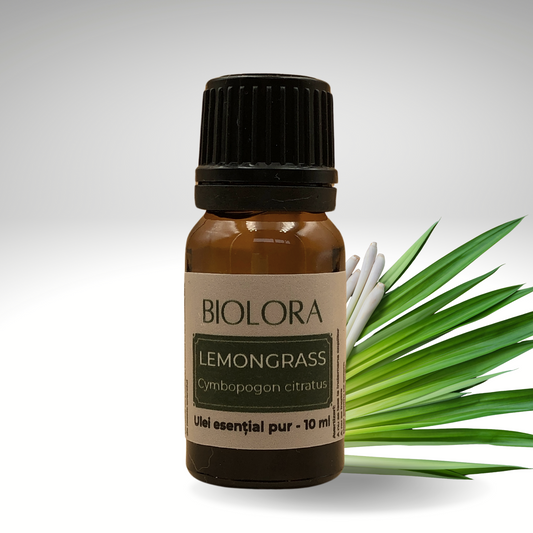 Ulei Esential de Lemongrass Biolora, aromaterapie, puritate 100%, nediluat, 10 ml, sticluta cu picurator