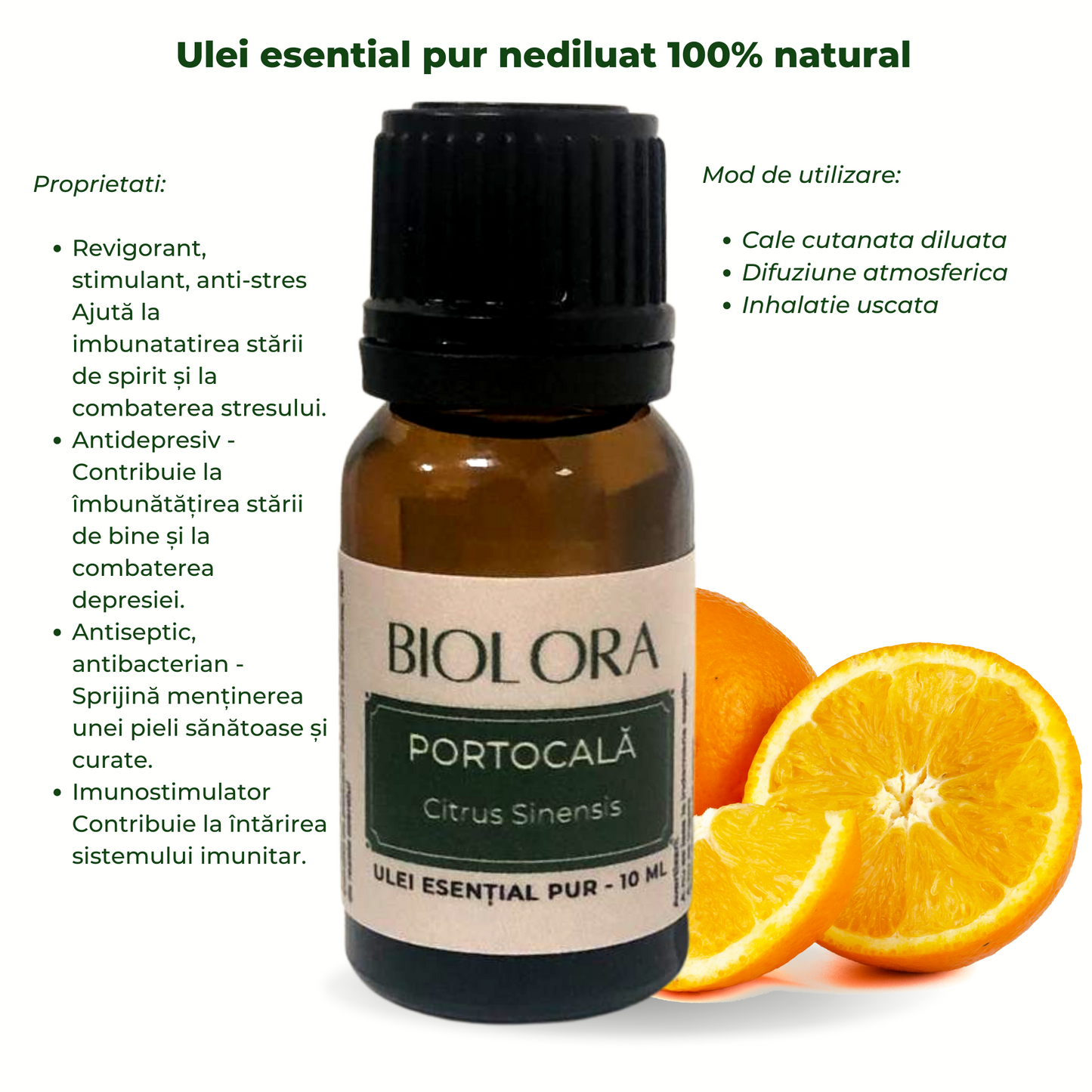 Ulei Esential de Portocala Biolora, aromaterapie, puritate 100%, nediluat, 10 ml
